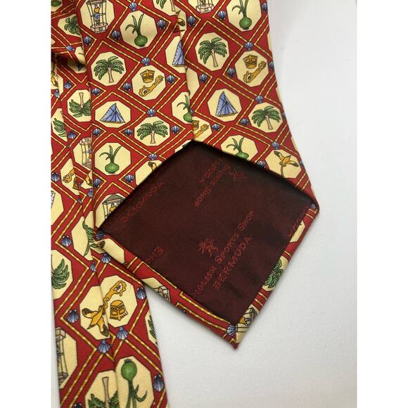 Vintage English Sports Shop Bermuda Neck Tie Red Yellow Tropical Palm Italy 3.5" - Picture 7 of 8